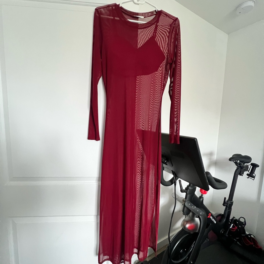 Vestique Burgundy Sheer Maxi Dress
